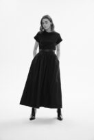 LONG WOOL SKIRT WITH LEATHER FINISH