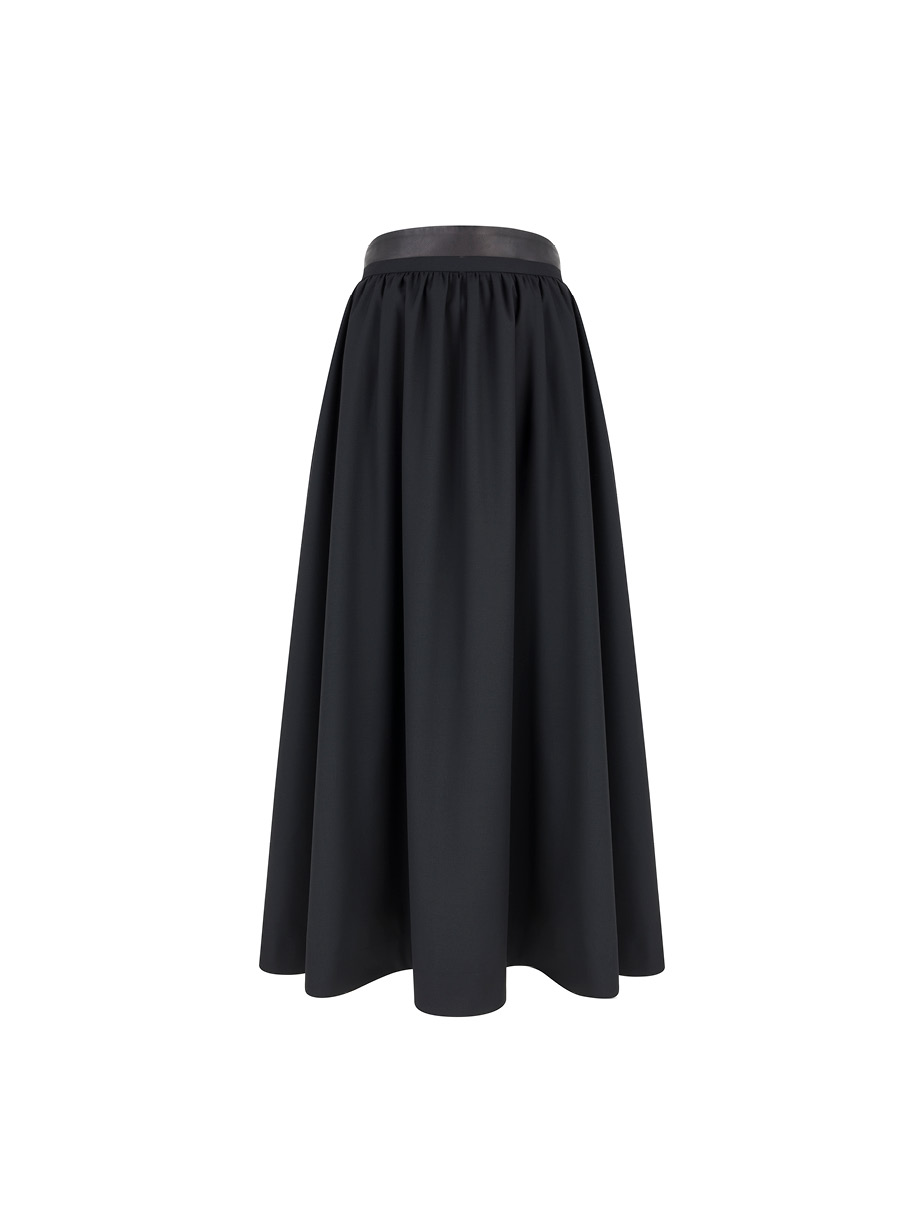 LONG WOOL SKIRT WITH LEATHER FINISH – ANIA KRZYZANOWSKA@ OFFICIAL E-STORE